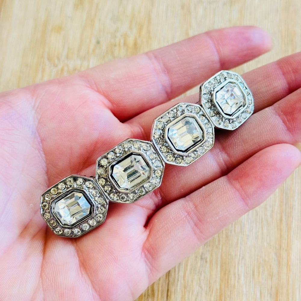 Kirks Folly Signed Hair Clip Barrette Crystal Rhinestone Pave Silver Tone France